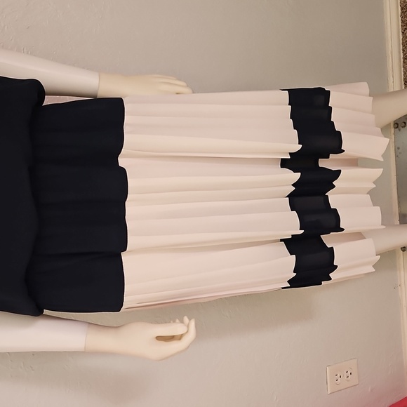 LIZ ROBERTS 1980s Nautical Sailor Pleated Accordian Blouson Chiffon Dress - Picture 6 of 13